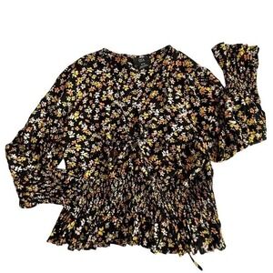 CCX‎ Floral Blouse with Yellow and White Accents Festive Smocked Size 18